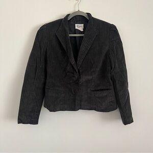 Vintage 80s Odyssey Black Gray Corduroy Pinstripe Blazer Size 13/14